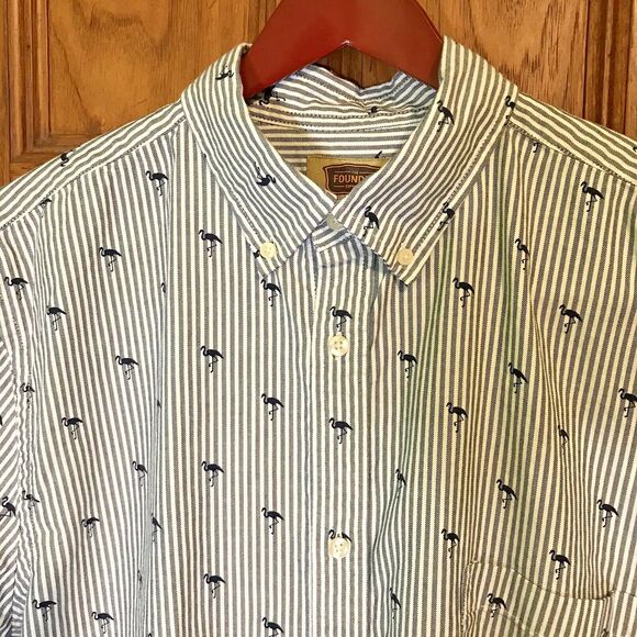 The Foundry Supply Co. Comfort Stretch Shirt Men's LT Button Up Flamingo Stripe - Picture 1 of 10